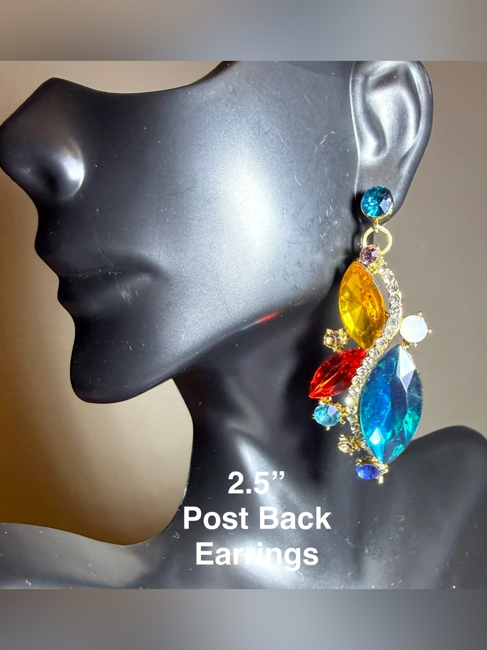 Multicolor Crystal Drop Post-Back Earrings